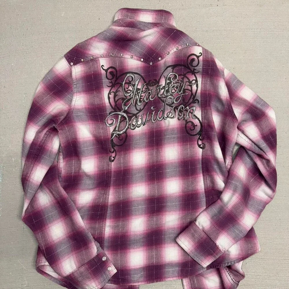 Harley Davidson purple plaid long sleeve shirt - Picture 5 of 6